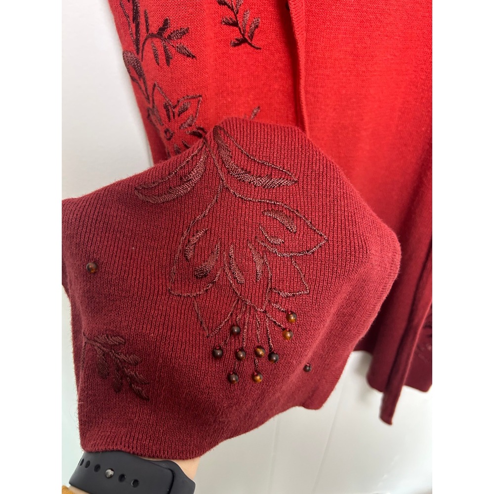 NEW Delores Bell Red Floral 90s Embroidered Beaded Knit cardigan Vest M bohemian - Picture 4 of 12